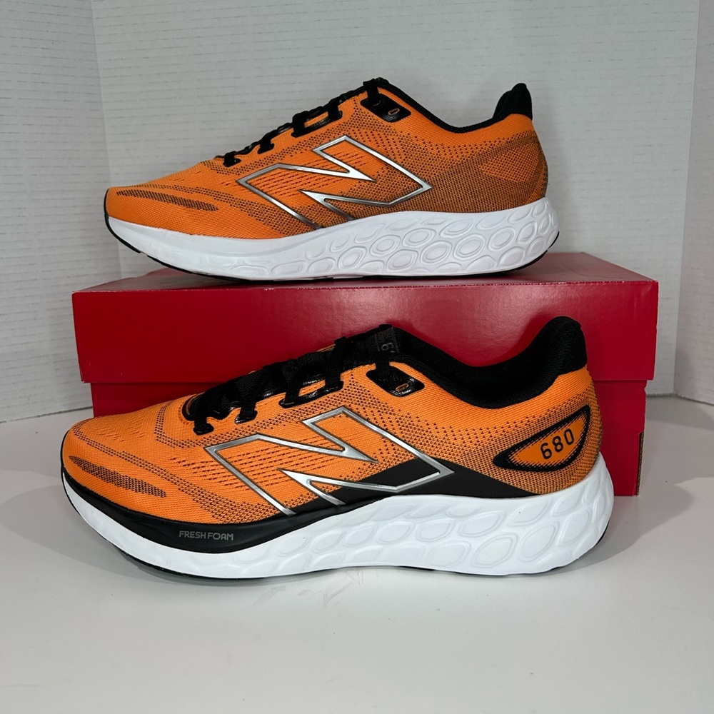 New Balance Men's Fresh Foam 680 V8, Color: Sizzle/Black/Dark Silve & Size 9.5